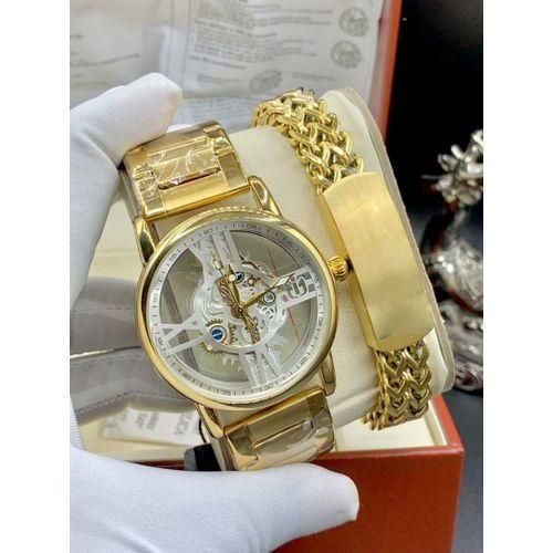 Quality Sophisticated Genuine No Fading Gold Designer Wristwatch + Bracelet