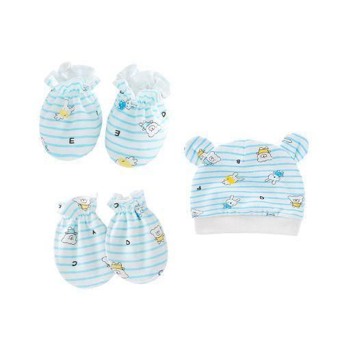 New Born Baby Hat and Baby Mittens Set Infant 100% Cotton Caps Mittens for Newborn