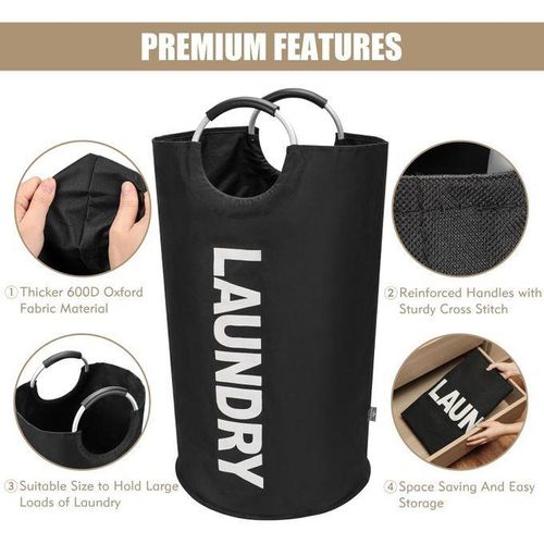 90L Foldable Laundry Basket - Waterproof Oxford Fabric Basket with Reinforced Aluminum Handle
