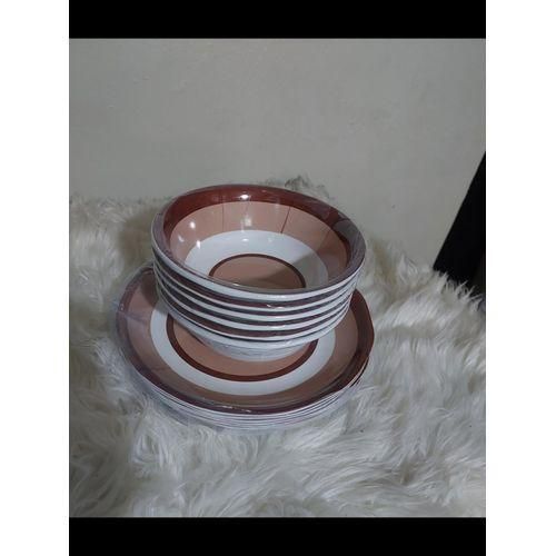 Big 12 Pieces Unbreakable Ceramic Bowl & Flat Curved Plates