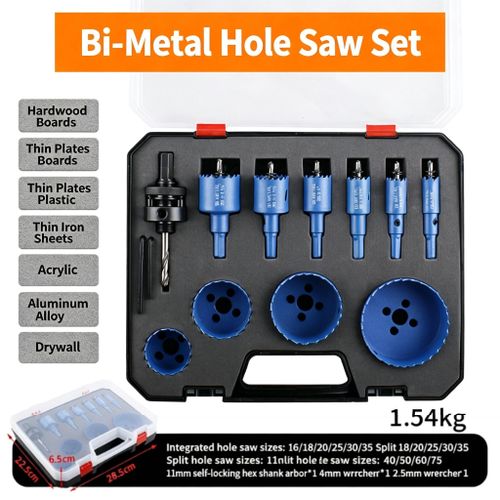 Bi-Metal Hole S-aw Set 16-75mm, Multi Size Hole Cutter Kit with H-ex Arbor W-renches, Cutting Tools