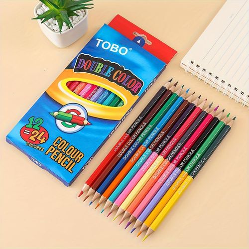 12pcs/24 Colors Dual-Ended Water-Soluble Colored Pencils - 24 Vibrant Colors, Triangular Log Sketch Art Supplies, Suitable for Schools, Offices, And Artists, Office Art Supplies, Vivid Art Supplies, Durable Art Materials, Colored Pencil Set