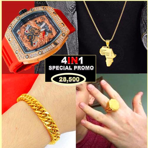 First-Class Rugged Quality Sophisticated Dragon Studded Wrist Watch For Men +Bracelet/Necklace/Ring