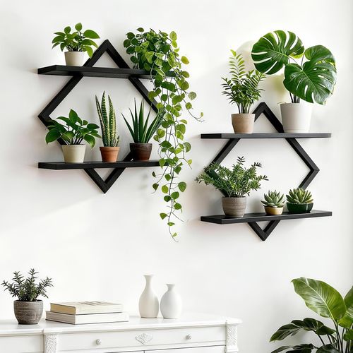 2-piece double-tier hanging wall shelf set, suitable for living rooms, bedrooms, kitchens, offices and studies – black