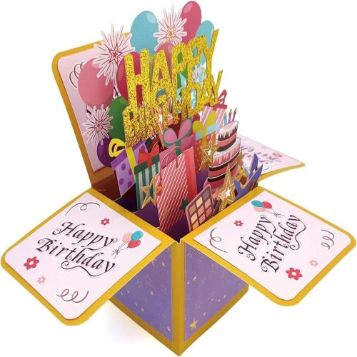 Happy Birthday Pop Up Card, 3D Birthday Gift Box for Adults and Kids with Envelopes