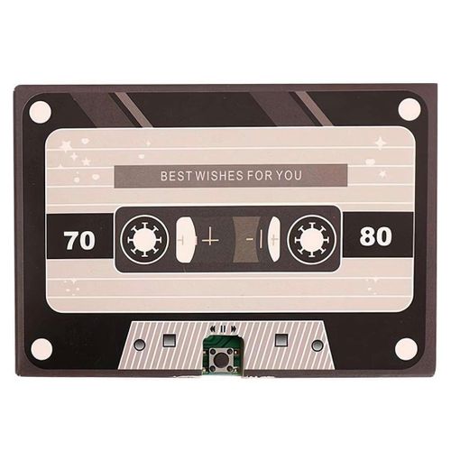 Voice Recording Greeting Card, 60-Second Recordable Cassette Tape Message Recorder for Valentine's Day, New Year, Birthday Christmas, Reusable Sound Card with Adhesive for Personalized Gift (Black