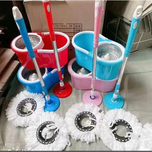 360° Spin Mop Bucket Set - Self Wringing Mop And Bucket With Wringer - Stainless Steel Mop Stick With Microfiber Mop Head - Easy Floor Cleaning Mop