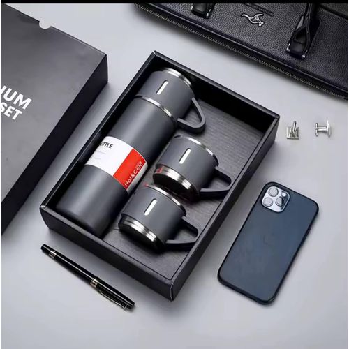HIGH QUALITY 3IN1 STAINLESS STEEL VACUUM FLASK 500ML(COMES IN A BEAUTIFUL BLACK BOX)