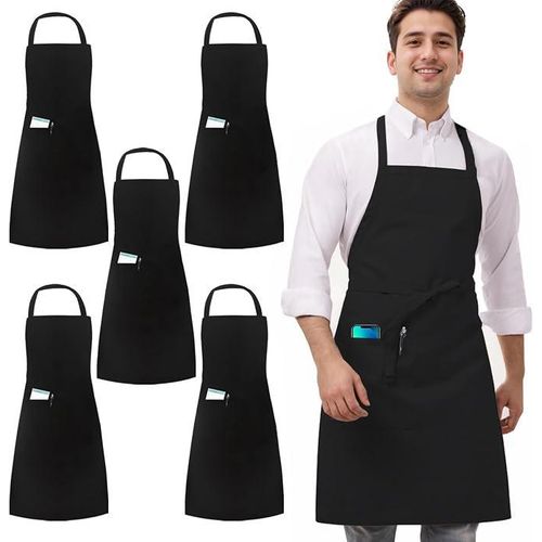 Black Apron 1pc Chef Servers Waitress Aprons with Pockets for Men Women, Professional Work Apron