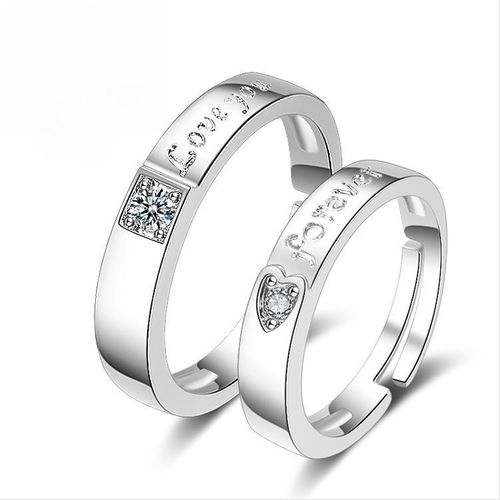 Silver Heart Wedding Couple Rings Adjustable Open Pair Ring With Love You Forever For Men Women Lovers Valentine's Day Anniversary Gift