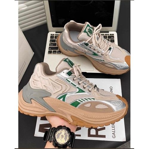 Men’s Chunky Casual Sneakers - Beige/Green/Silver - Sport Shoes