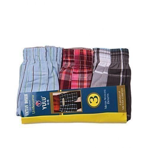 3 In 1 Mens Woven Cotton Boxers - Multicolour
