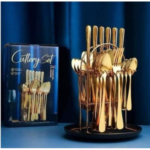 Gold Stainless Steel Spoons & Forks With RACK