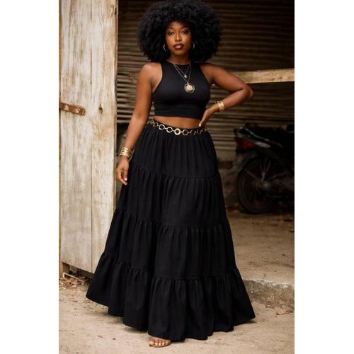 Black pleated print maxi skirt(Doesn’t come with the Belt)