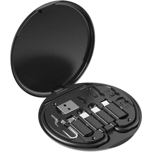 ZALUJMUS Multifunctional Data Cable Storage Box Adaptor for USB-C and Micro-USB Devices Universal Data Transfer Cable (Black)