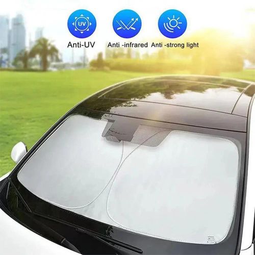 145×80cm Titanium Silver Car Windshield Sunshade Umbrella, Foldable UV Protection Heat Insulation Front Window Sun Visor, Universal Car Interior Sunshade Cover