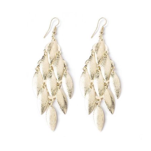 2PCS Women's Matte Leaf Multi-Layer Gold Dangle Earrings African Ethnic Bohemian Long Drop Earrings