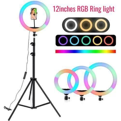 12 Inches RGB Selfie Ring Light With Tripod Stand & Cell Phone Holder For Live Stream/Makeup, YouTube TikTok