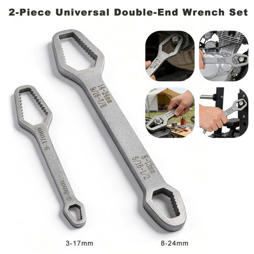 2-Piece Double Ring Wrench Set, 3-17mm & 8-24mm Metric Spanner Kit, Heavy Duty Carbon Steel Hand Tools for Home, Auto Repair & Mechanical Maintenance
