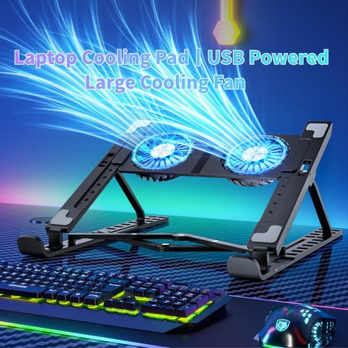 Dual Fan High-Efficiency Laptop Cooling Pad, 10-Level Height Adjustable Metal Cooler, Detachable Fan Design, Silent USB Expansion Port, Universal for 12-16 Inch Gaming and Office Laptops