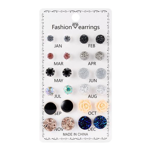 12 in 1 Diamond-Encrusted Flower Earrings Set 12 Pairs Of Personalized Versatile Alloy Ear Stud