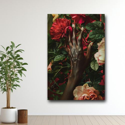 Floral hand realism Wall Art Framed Canvas