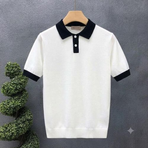 Luxury Men Apricot Collared Knit T-shirt- White (XL)