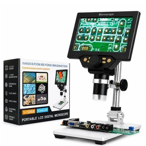 Portable LCD Digital Microscope 1-1200X Continuous Zoom, 7-Inch Screen Electronic Microscope With Adjustable Stand