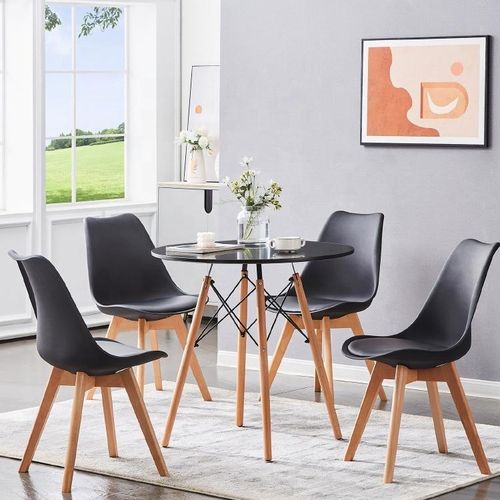 Round Dining Table With Chairs - BLACK
