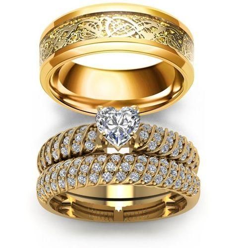 18 Karat Gold Plated Ring Set For Couple