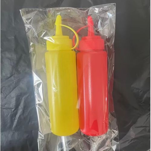 2pcs Plastic Squeeze Bottles with Dispenser Caps - Non-Spill Ketchup, Mustard, Hot Sauce, Olive Oil Bottles Suitable, Camping, Picnics, Travel - Hygienic -Hand Operation, Cost-Effective Refillable Condiment Containers