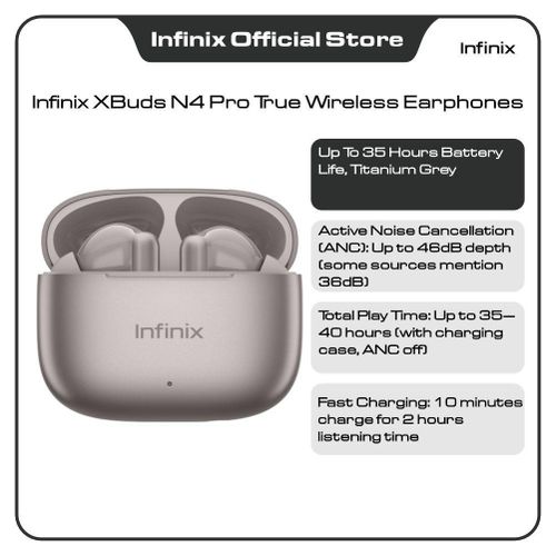 XBuds N4 Pro True Wireless Earphones, Up To 35 Hours Battery Life, Titanium Grey