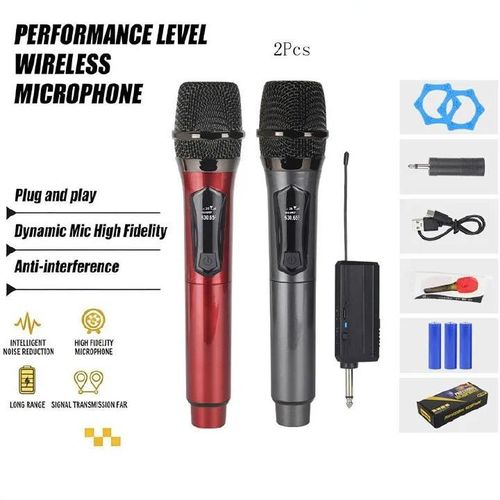 Wireless Microphones Professional Dual Karaoke Microphone for Singing Handheld Cordless Dynamic Mic System with Rechargeable Receiver for Wedding DJ Speech Church Party 2 Channel