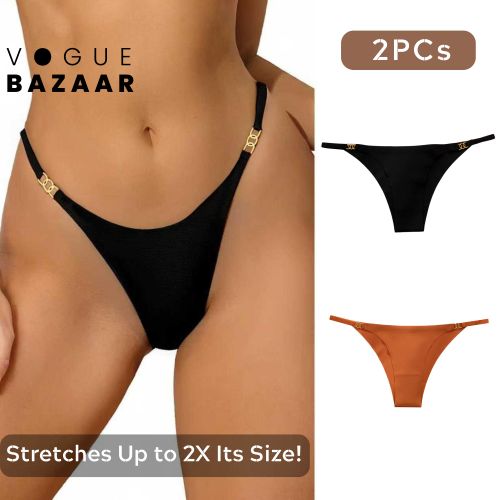 2 PCs Sexy Women’s Thong Sports Seamless Panties Icy Silk Thong & Hipster Set Ultra-Stretch Breathable Underwear Black & Orange