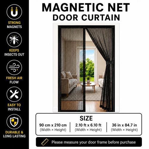Magnetic Mesh Door Curtain Auto-Close Mosquito Screen 90 × 210 cm