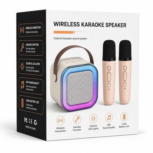 Portable Bluetooth Karaoke Speaker with Dual Wireless Microphones – RGB LED Party Sound System