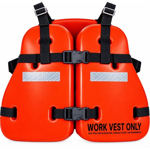 Heavy Duty Work Vest Floatation Vest - Industrial Safety Work Vest with Reflective Tape & Buckle Straps - Orange