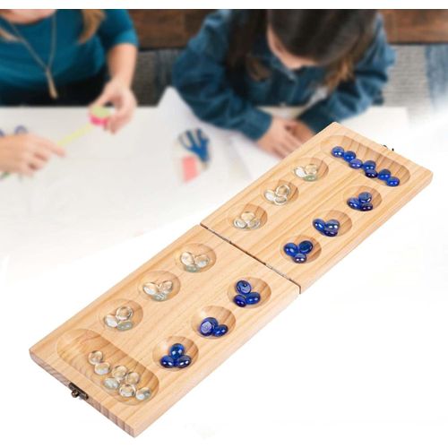 Wooden Board Game, Foldable Pinewood Mancala, African Chess Toy, with Lock