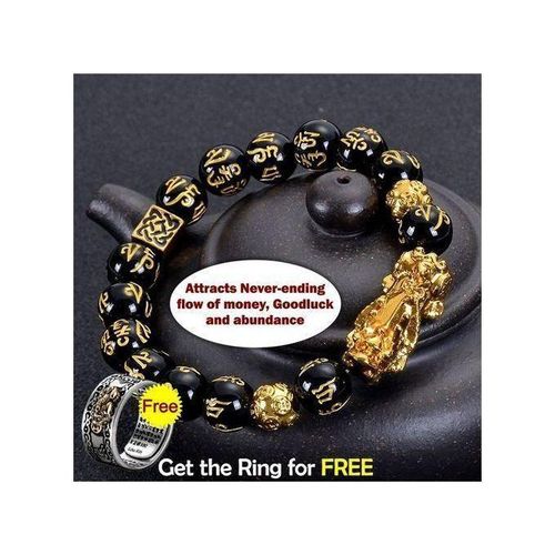 Original Fortified Feng Shui Black Obsidian Wealth Bracelet & Ring