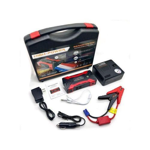 Multi-Function Power JUMP STARTER KIT And POWER BANK With Inflator & Air Compressor For Cars, Laptop & Mobile Devices - 99800mAH 12V ULTRASAFE LITHIUM - Torch Light- MULTI FUNCTIONAL Jump Starter With Tyre Inflator 99800mAh