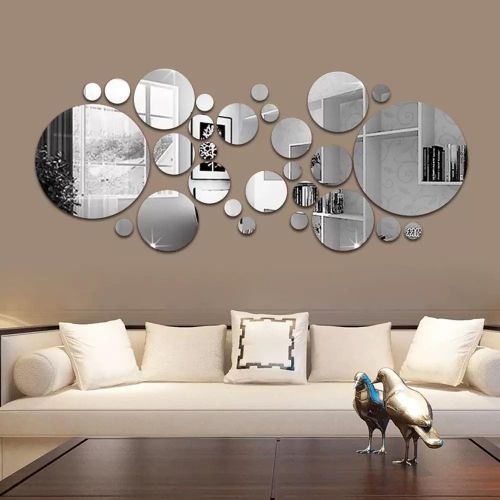 26Pcs Round 3D Acrylic Mirror Wall Stickers, Self Adhesive DIY Wall Decor for Living Room Bedroom TV Background, Shatterproof Home Renovation Decoration