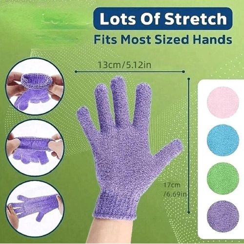 Exfoliating bath gloves and deep-cleansing skin routine