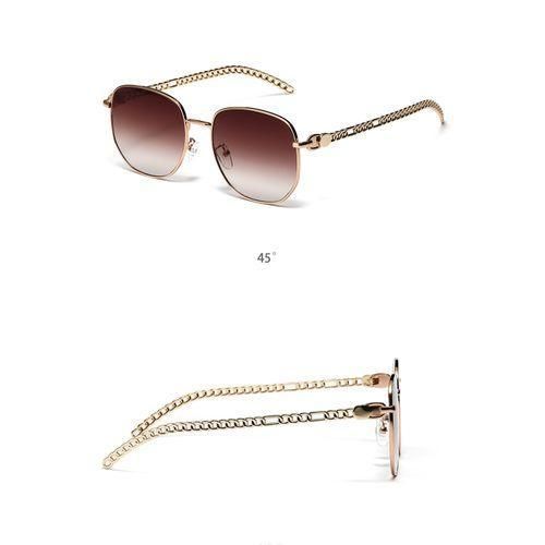 Chain Hand Brown Gradient Metal Frame Fashion Glasses