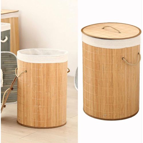 Bamboo Design Laundry Bag Basket With Cover Dirty Clothes Bamboo Round laundry bag with Removable Fabric Bag