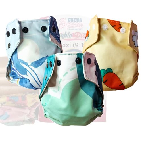 Washable/Reusable Diapers - MAXI 9-15Kg (100% Waterproof Polyester PUL Material)