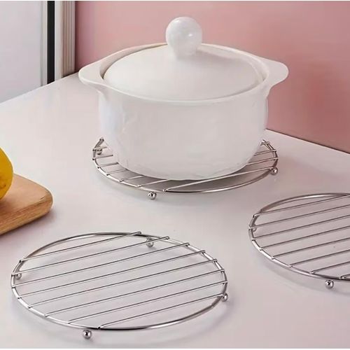 2pcs Heavy-Duty Stainless Steel Heat-Resistant Kitchen Trivet Suitable for Pot Rack, Steamer Rack, Table Mat & - Thickened Anti-Scald Suitable for Bowl, Plate, Hot Pots, Pans, Burn for Countertop, Table, Stove Use