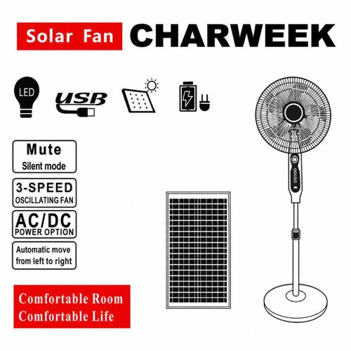 Rechargeable Solar Stand Fan with LED Light & USB Charging Port