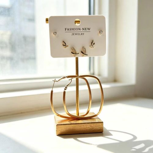 4 Pairs Gold Stud & Hoop Earrings Set Delicate Mini Studs + Twist Hoop Earrings for Women