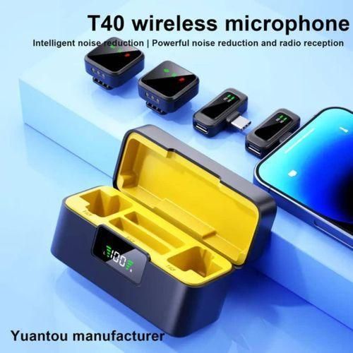 Wireless Lavalier dual receiver Microphone T40 mic with charging case clip For all devices ANC Mic plug &play - skit, interview, broadcast, podcast, comedy