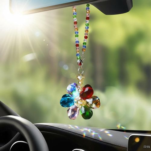 Sparkling Colorful Crystal Flower Car Pendant | Brighten Your Drive | Perfect Interior Decor & Gift